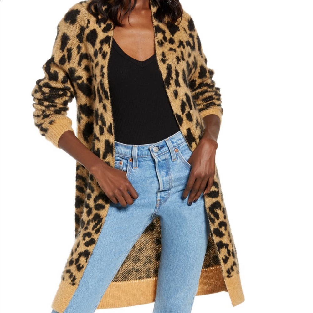 BP. Long leopard jacquard cardigan